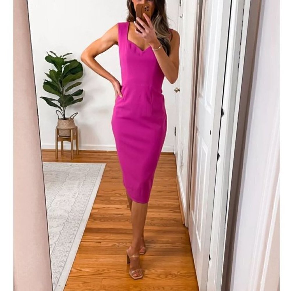 DRESS THE POPULATION Nicole Sweetheart Neck Cocktail Dress in Bright Fuchsia NWT